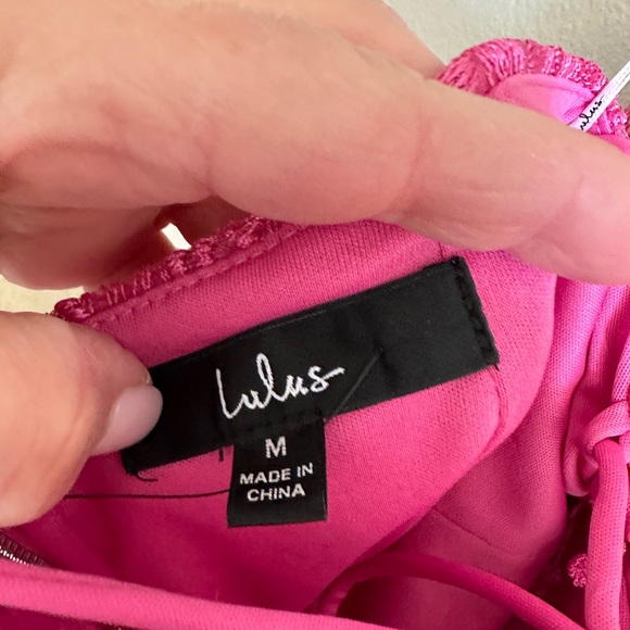 A7 - 377 Lulus hot pink lace up fringe mini dress size medium NWT - Picture 12 of 15